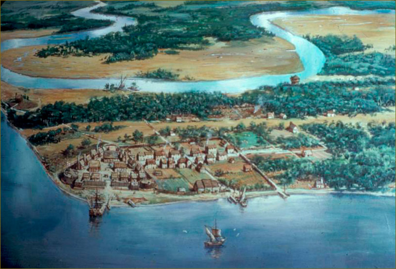 aerial view illustration of Jamestown Colony