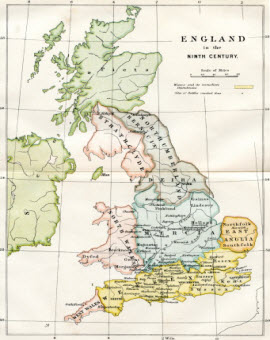 map of England in the ninth century